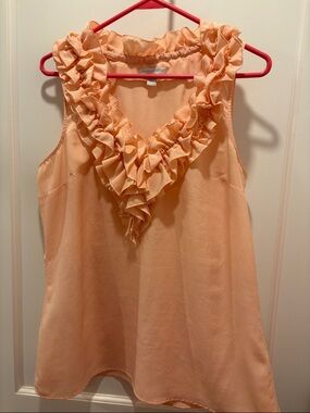Peach Ruffled V-Neck Sleeveless Top - New York and Company